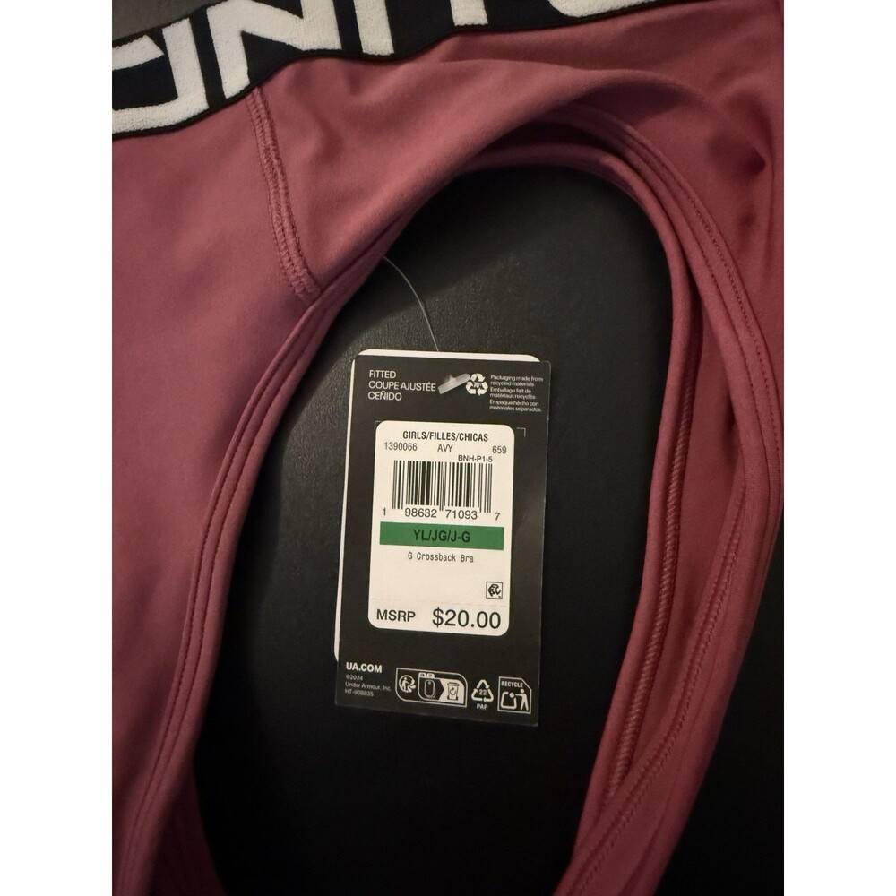 Under Armour Girls Youth Large Pink Crossback Sports Bra HeatGear NWT Free Ship - Picture 2 of 5